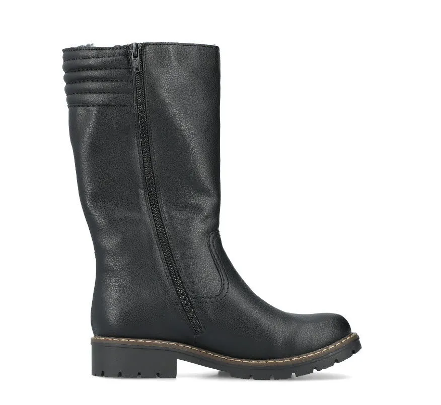 Rieker Damen Stiefel Hochschaftstiefel Slipper gefüttert schwarz