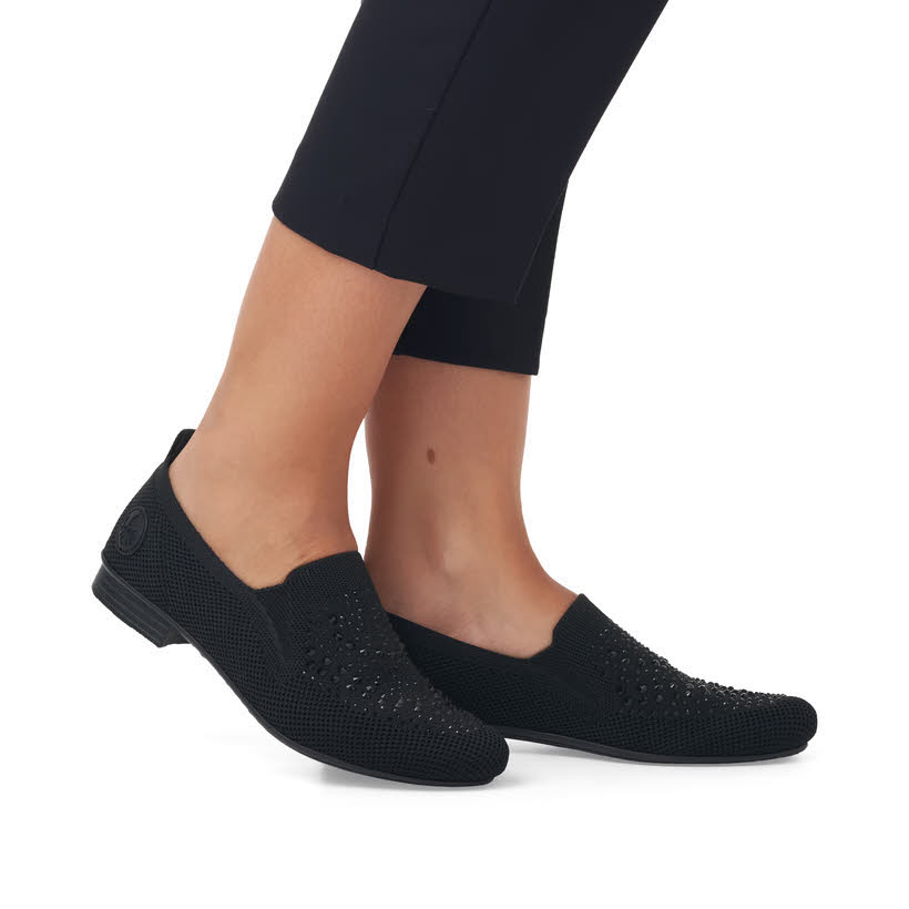 Rieker Damen Slipper Modeschuhe schwarz