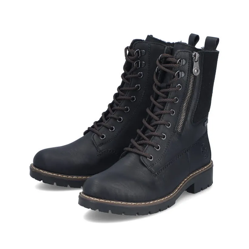Rieker Damen Schnürstiefel Stiefelette gefüttert schwarz
