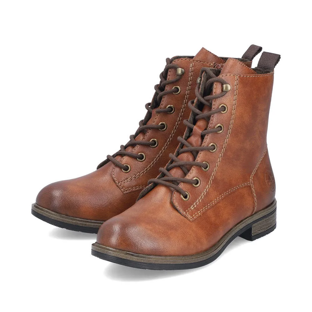 Rieker Damen Stiefel Schnürstiefel ungefüttert Kunstleder braun