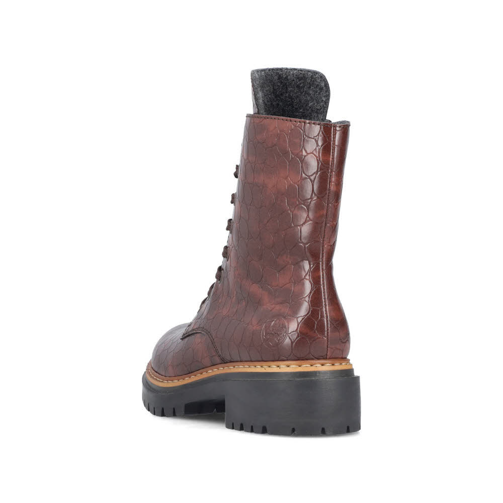 Rieker Biker Boots Damen Stiefelette Schnürstiefel Kurzstiefel gefüttert braun