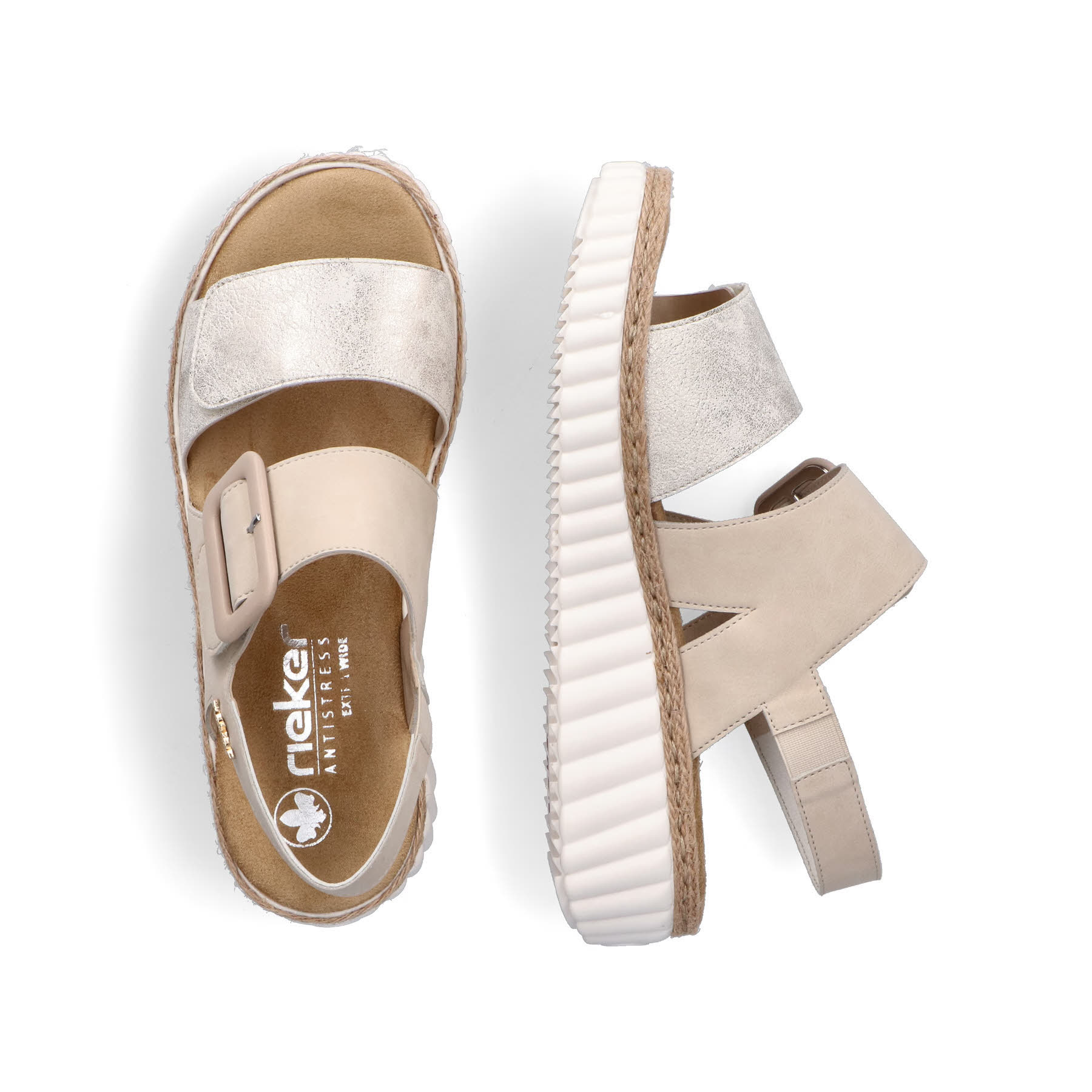 Rieker Damen Sandalen Keilsandaletten Modeschuhe Sommerschuhe hellbeige