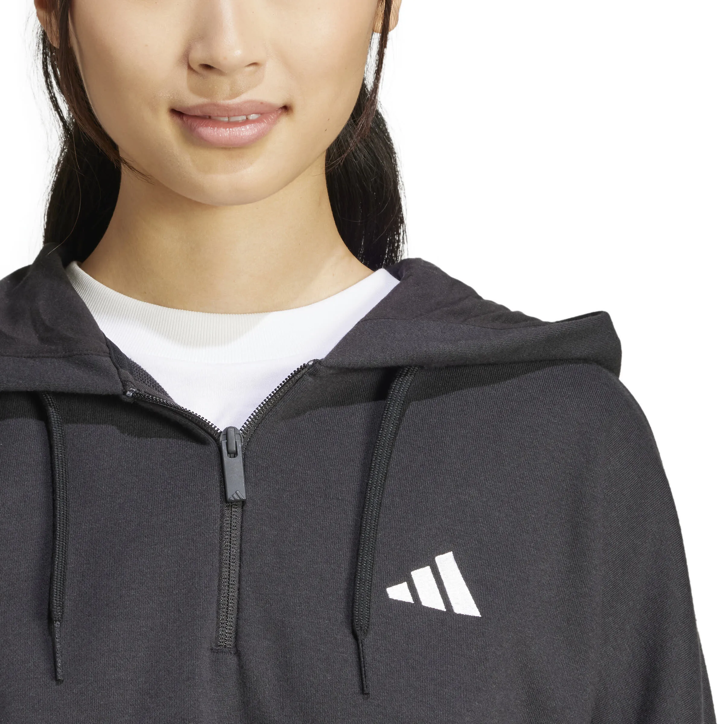 Essentials 3-Stripes French Terry Quarter-Zip Hoodie Damen schwarz