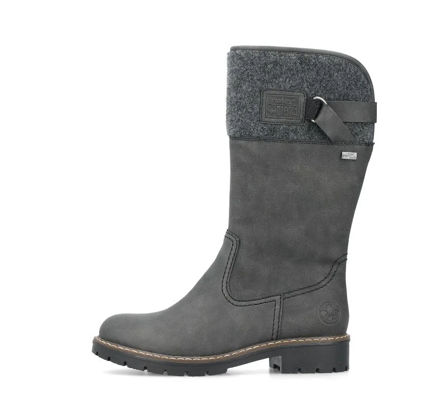 Rieker Damen Stiefel Hochschaftstiefel Slipper gefüttert grau