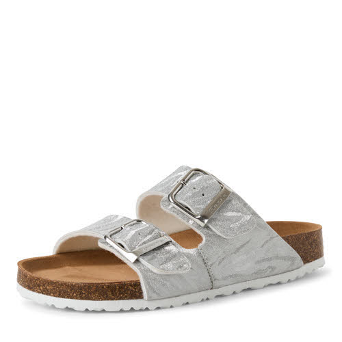 Tamaris Damen Pantoletten Hausschuhe silber grau