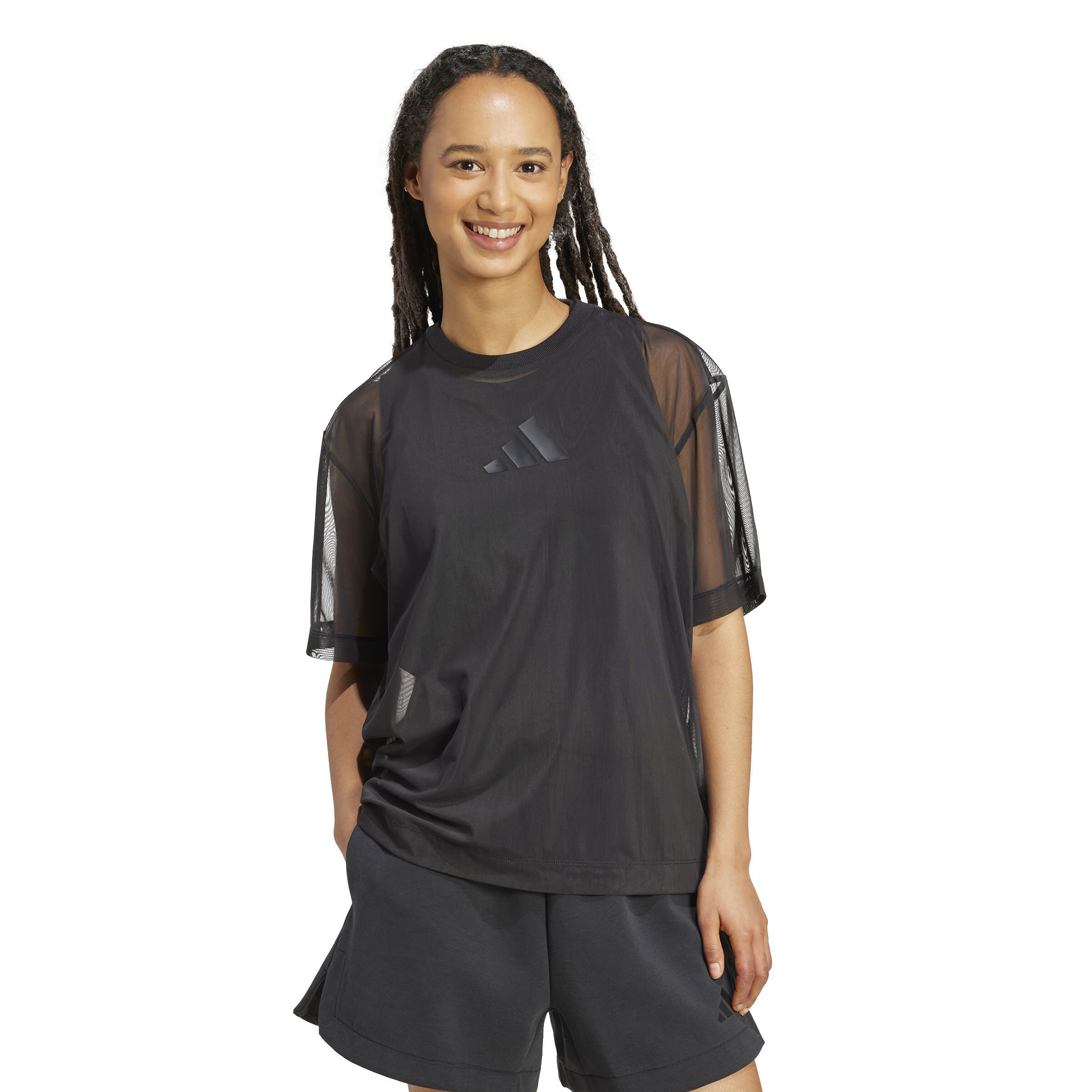 adidas Soft Lux Mesh T-Shirt Damen Freizeitshirt schwarz