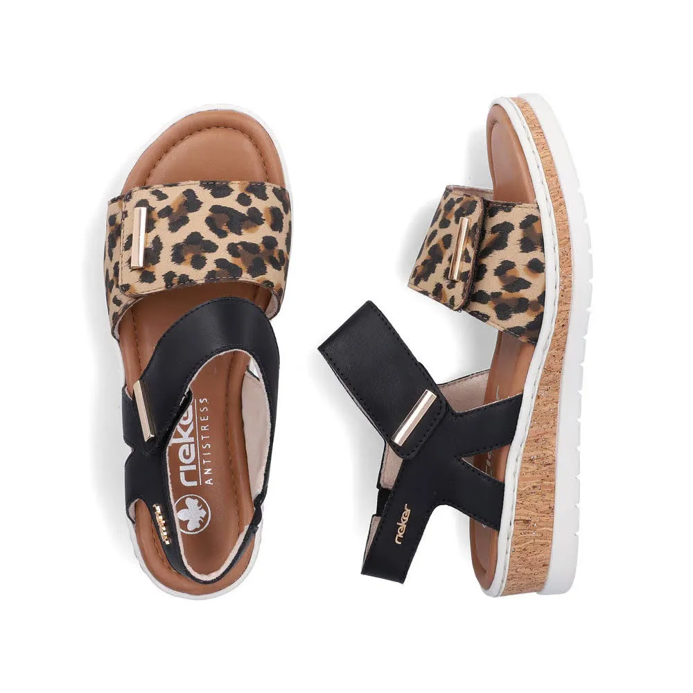 Rieker FSK Damen Riemchensandalen Sandaletten leoprint beige/schwarz