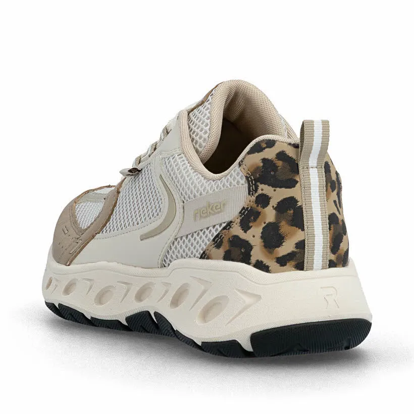Rieker Damen Sneaker Halbschuhe low beige braun leoprint