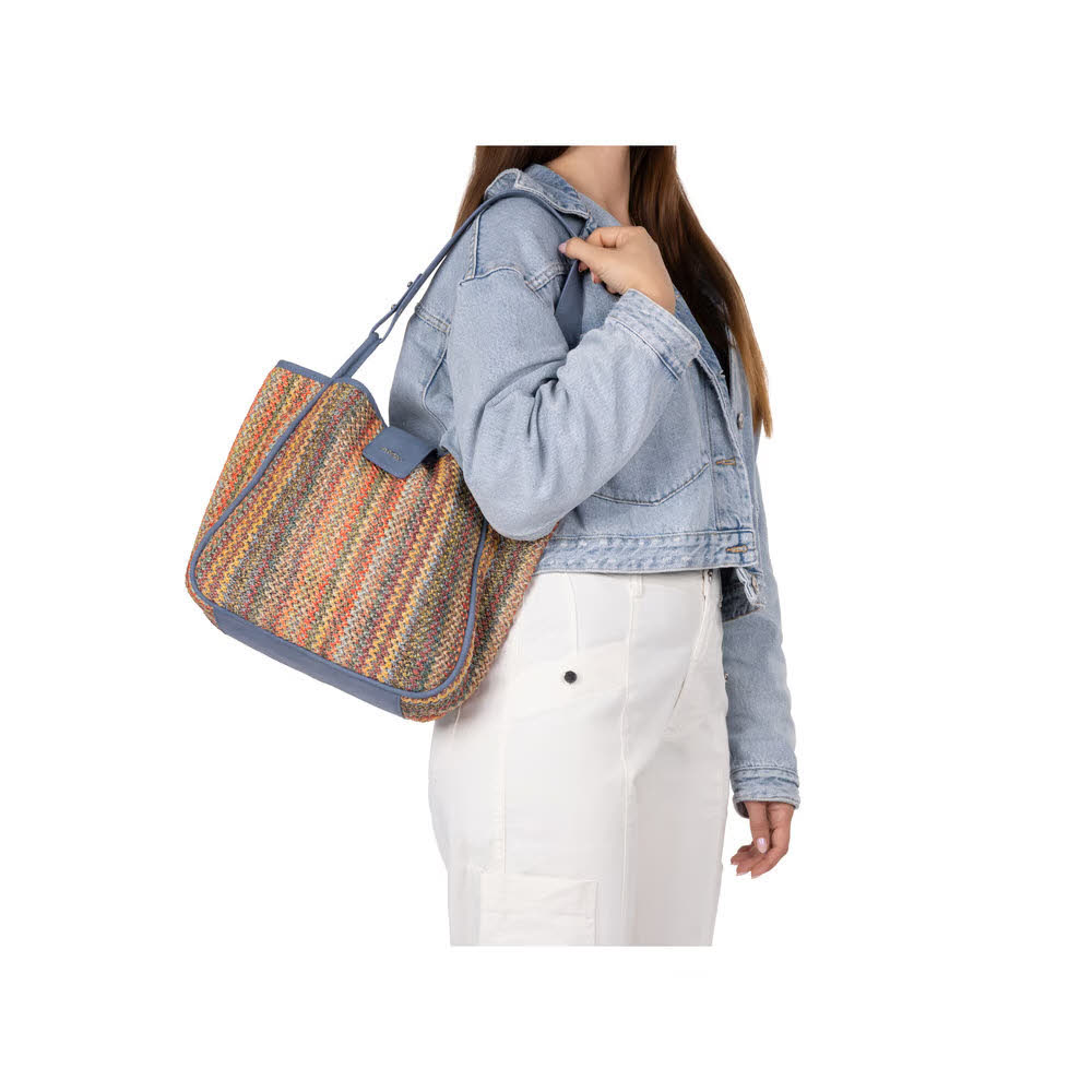 Rieker Damen Shopper Umhängetasche Strandtasche bunt