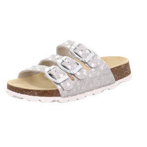 Superfit FUSSBETTPANTOLETTE Hauschuhe Kinder Damen silber weiß