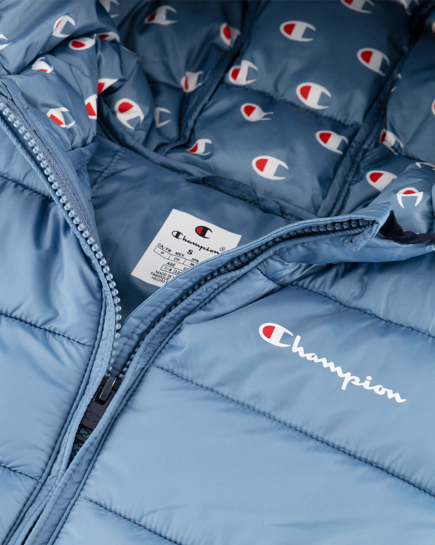 Champion Kapuzenjacke Daunenjacke Kinder Jungen hellblau