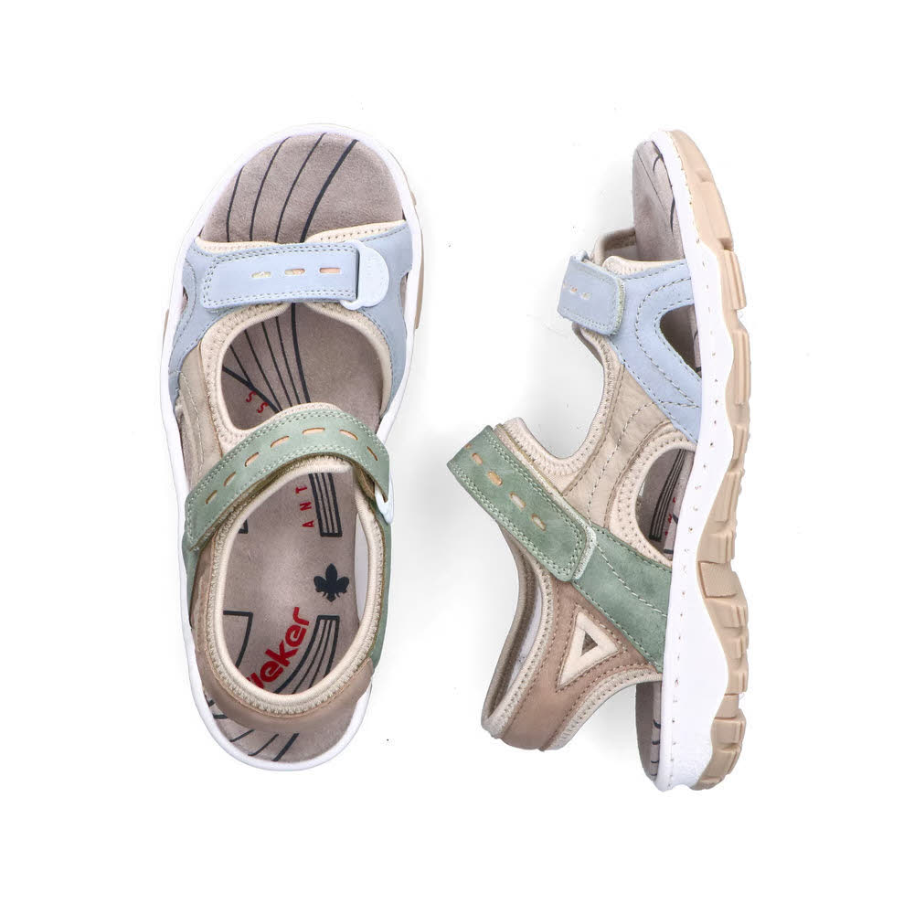 Rieker FSK Damen Sandalen Trekkingsandalen beige/grün/blau