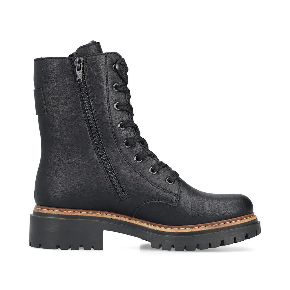 Rieker Damen Schnürstiefel Freizeitstiefel Stiefelette gefüttert schwarz