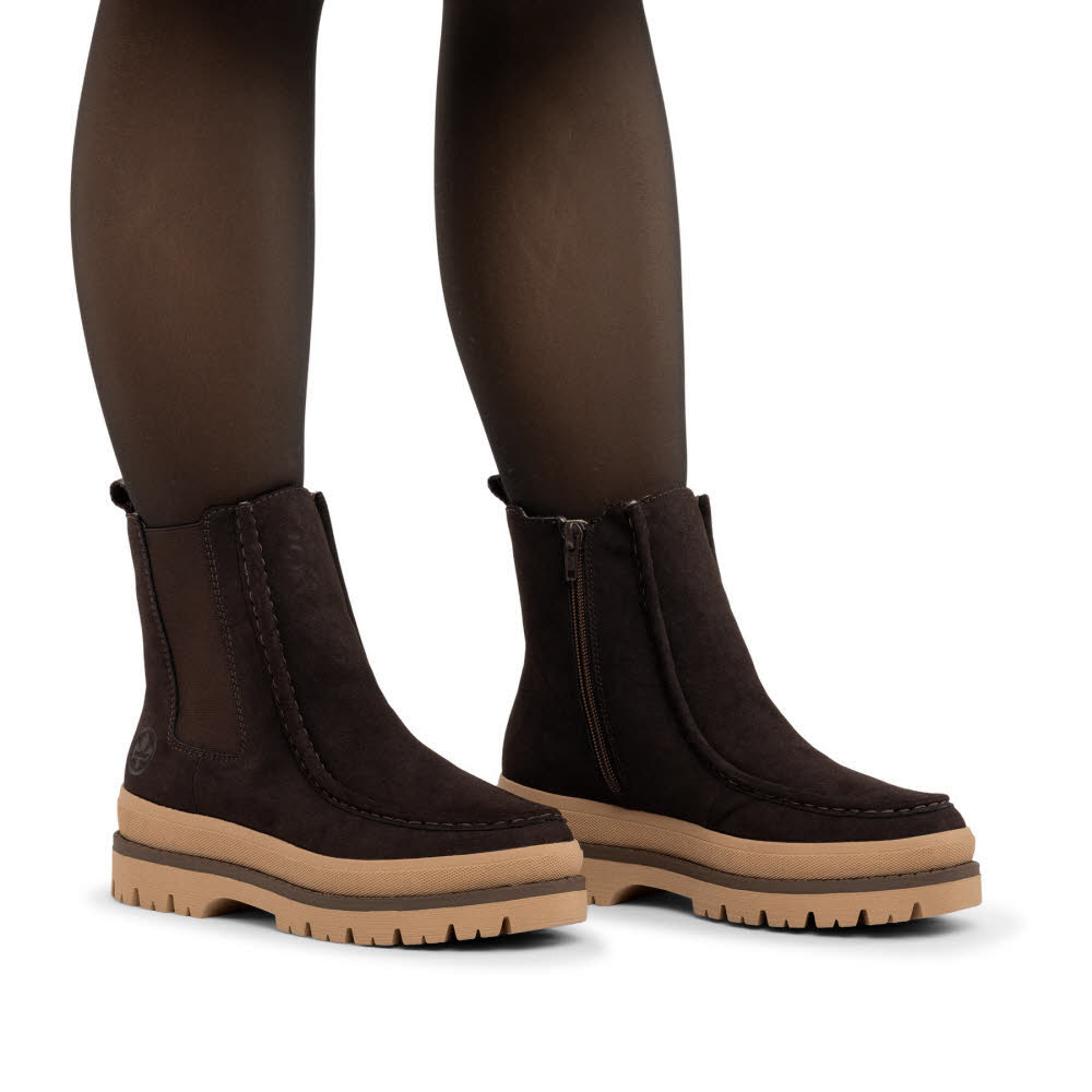 Rieker Chelsea Boots Damen Stiefelette Kurzstiefel Slipper gefüttert nougat/leinen
