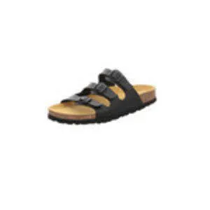 Longo Tieffußbett Damen Pantoletten Hausschuhe Riemchen Sandale schwarz NEU