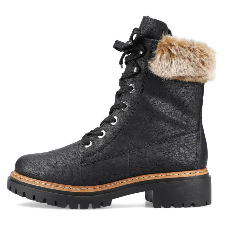Rieker Kurillen Damen Schnürstiefel Lederstiefel schwarz