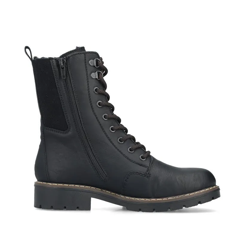 Rieker Damen Schnürstiefel Stiefelette gefüttert schwarz