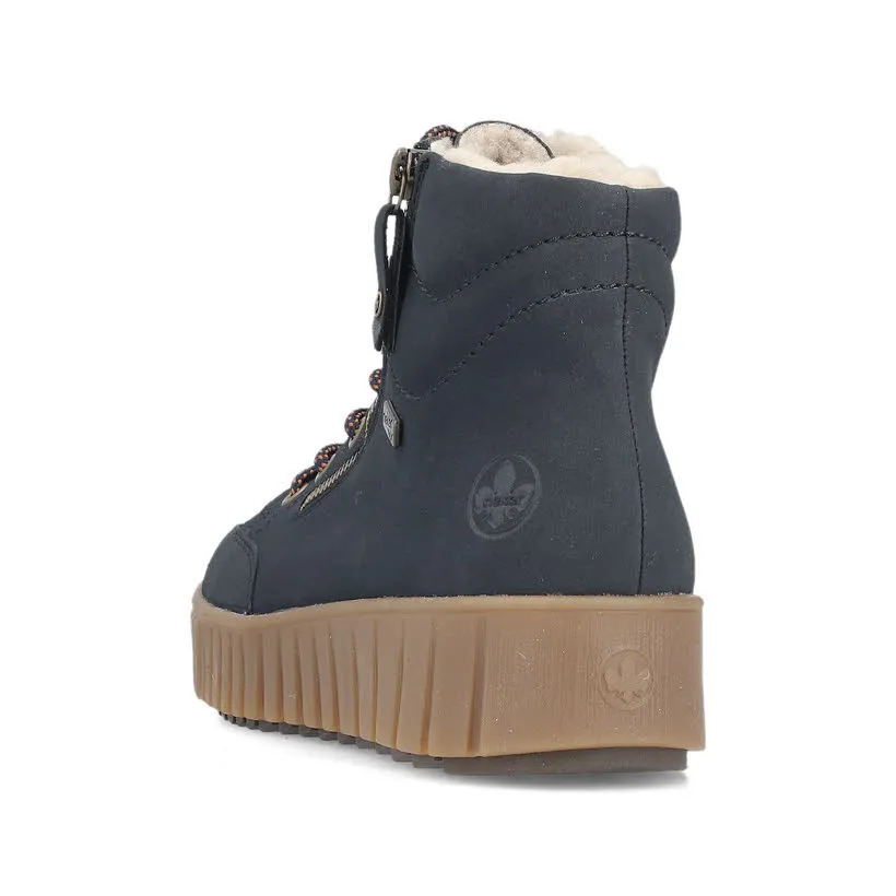 Rieker Damen Schnürstiefel Sneaker gefüttert blau