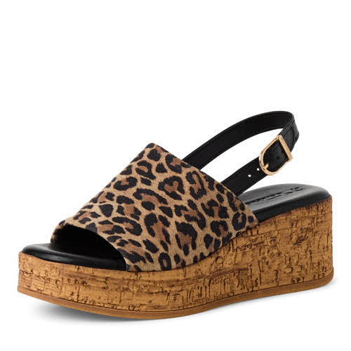 Tamaris Damen Sandalen Keilsandalette Plateausandalette leopard braun