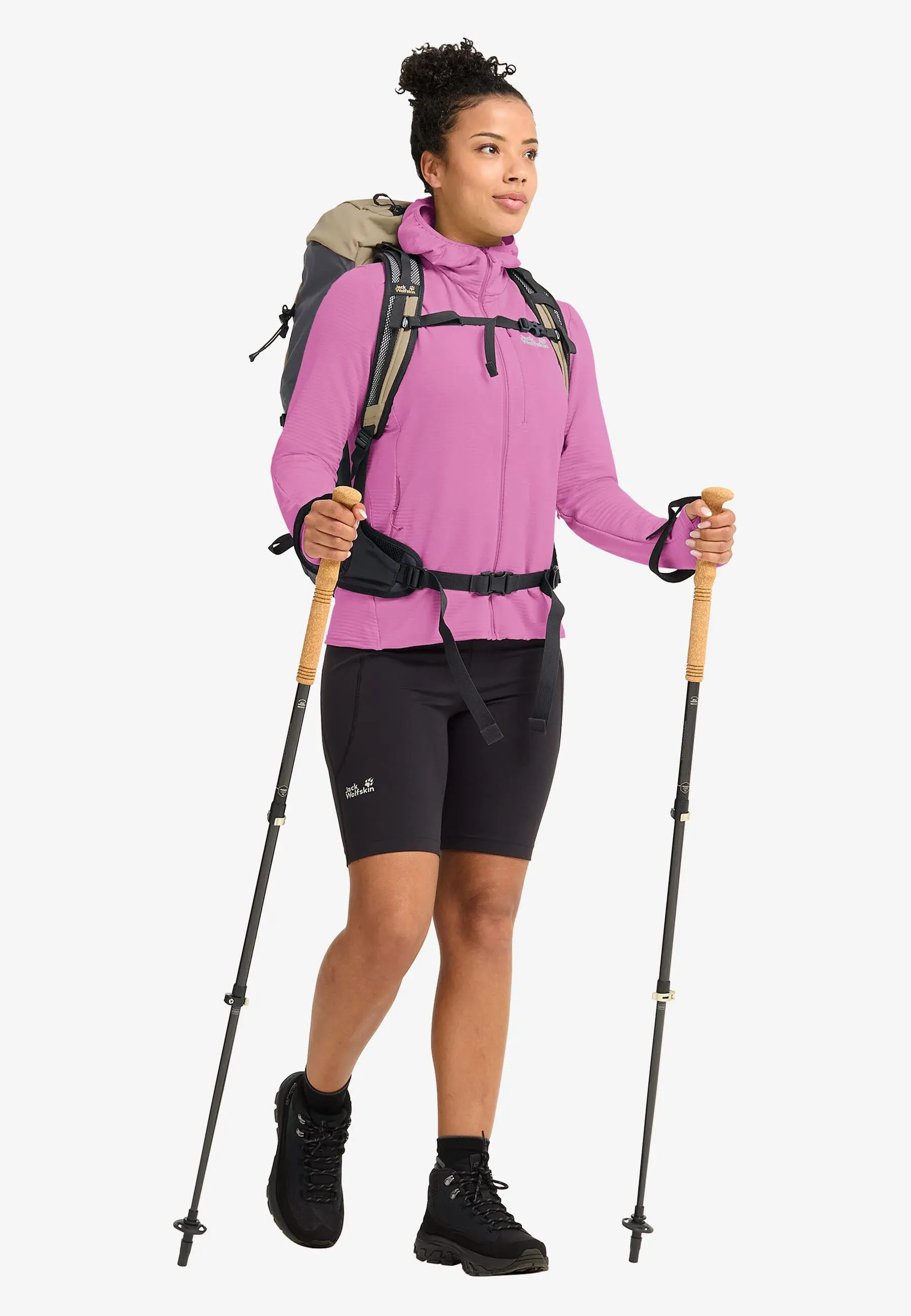 Jack Wolfskin Litestride Hooded Fz Damen atmungsaktive Fleecejacke rosa