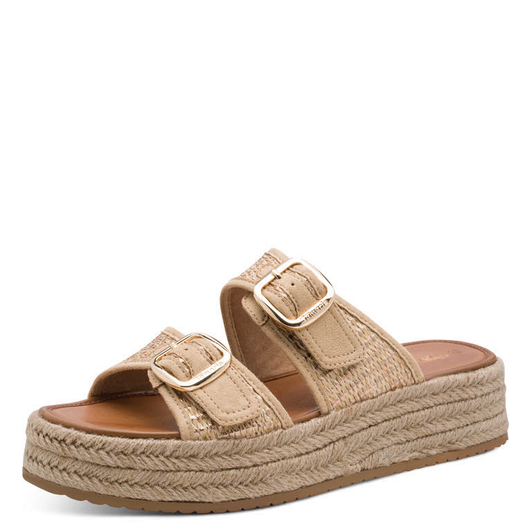 Tamaris Damen Pantoletten Sandalen beige