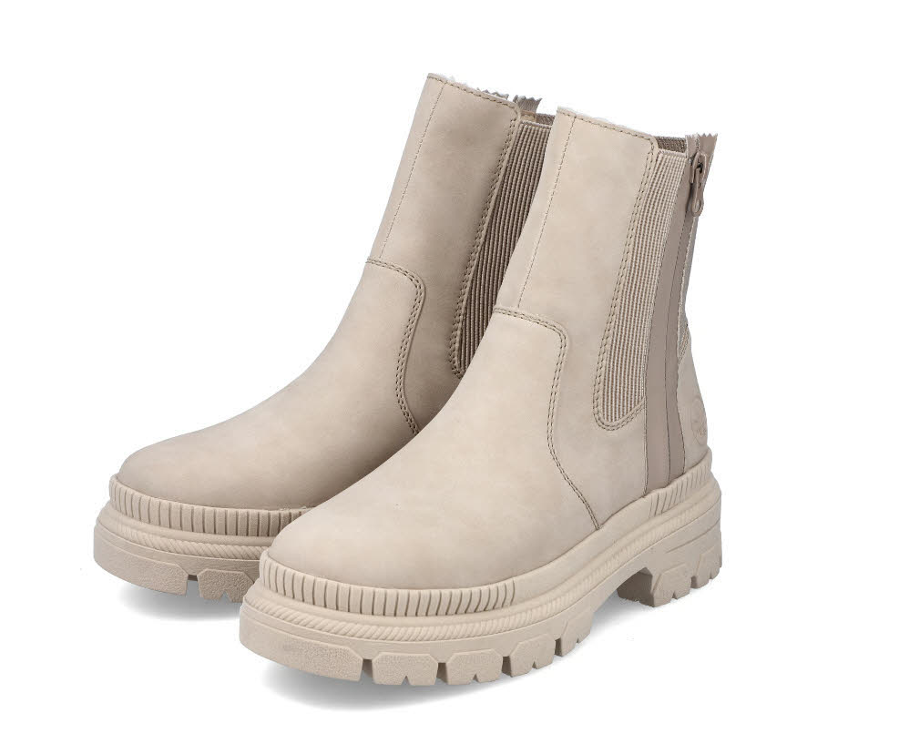 Rieker Damen Stiefeletten Chelsea Boots gefüttert cremebeige