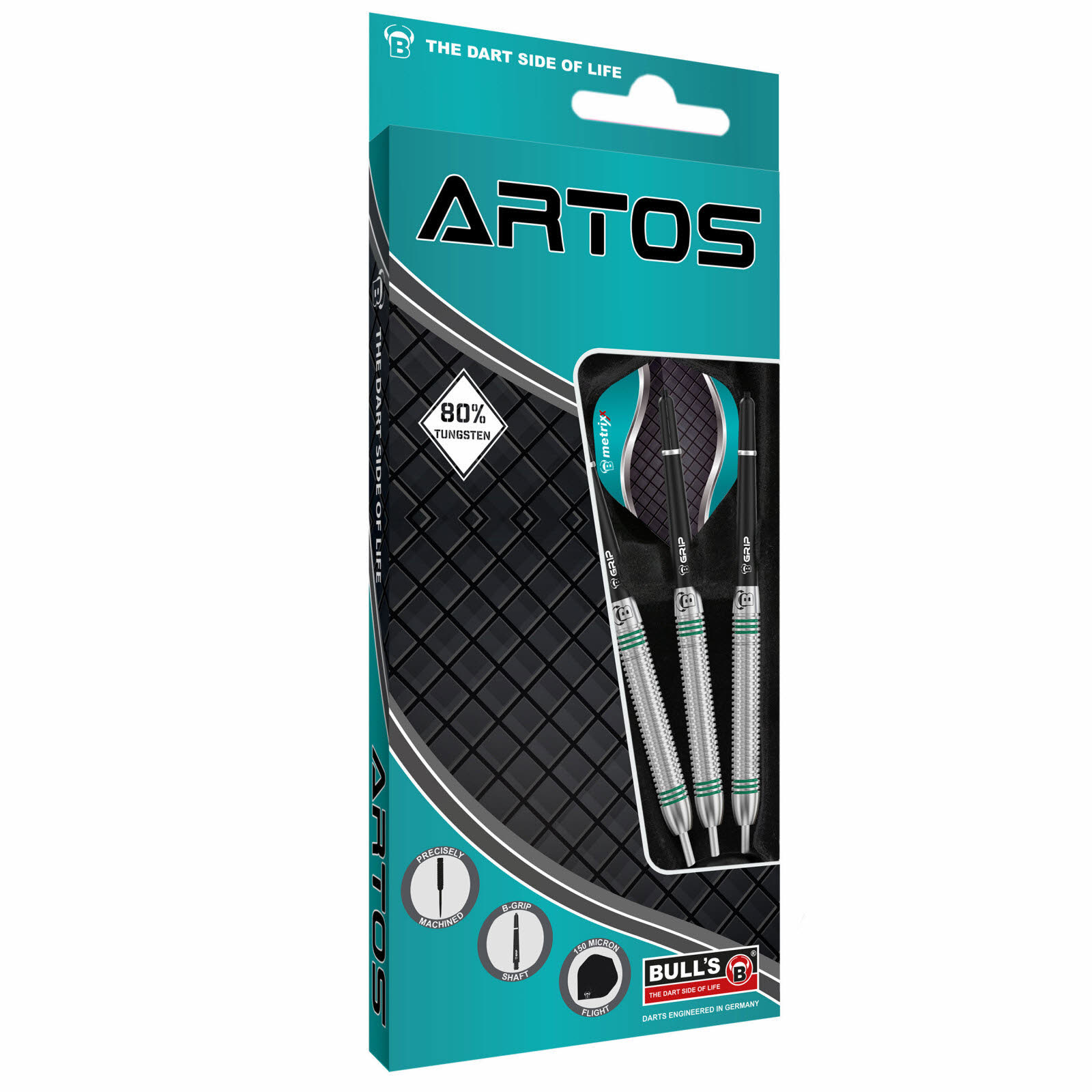 BULL'S Artos AR1 Steeldart, Mint 80% Tungsten Darts 22Gr. Darts-Pfeile schwarz türkis