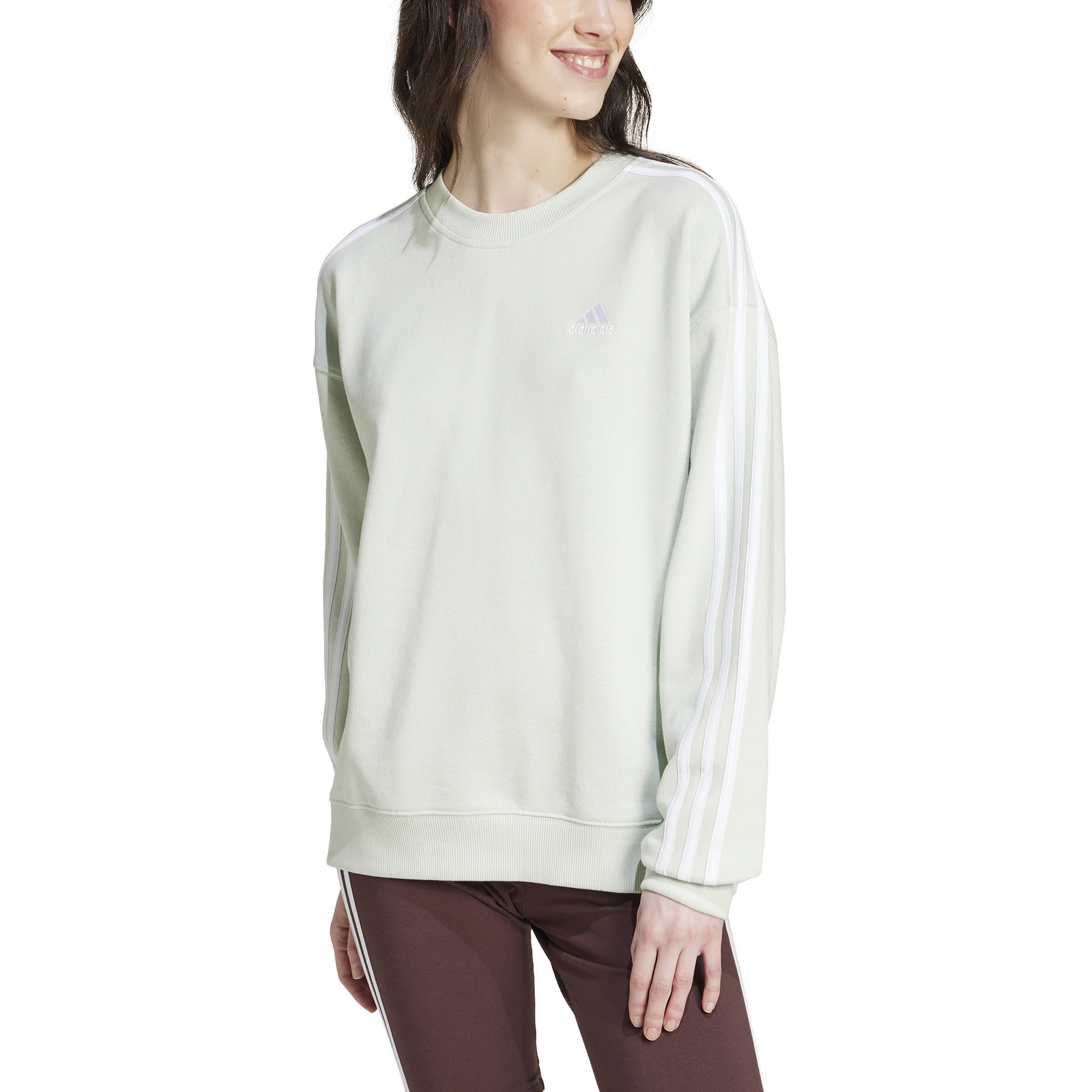 adidas Essentials 3-Streifen Sweatshirt Pullover Damen hellgrün