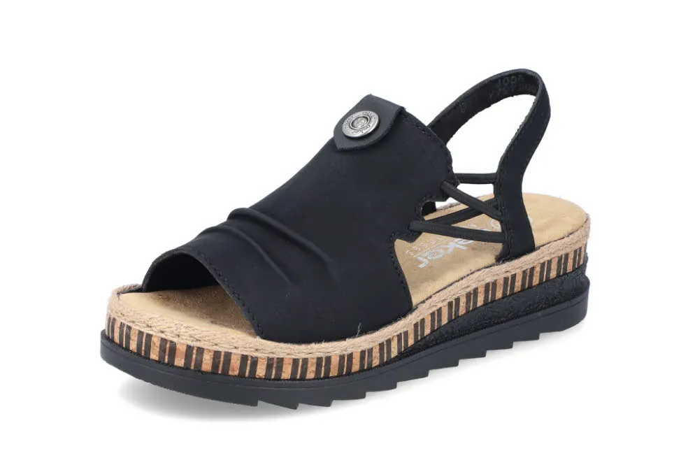 Rieker Damen Keilsandalette Sandale Modeschuh schwarz