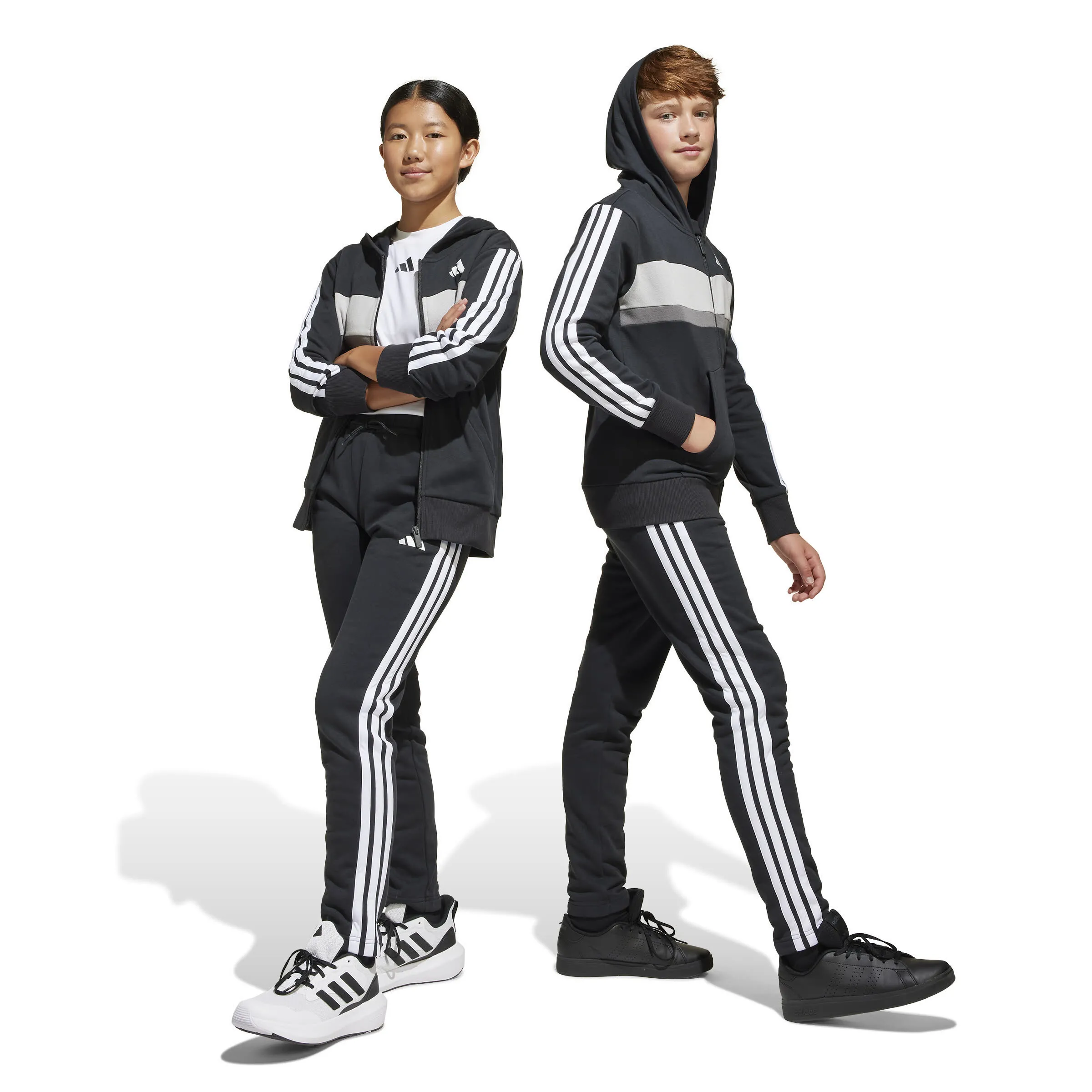 adidas J 3S Tib Fl Ts Kinder Trainingsanzug schwarz/weiß