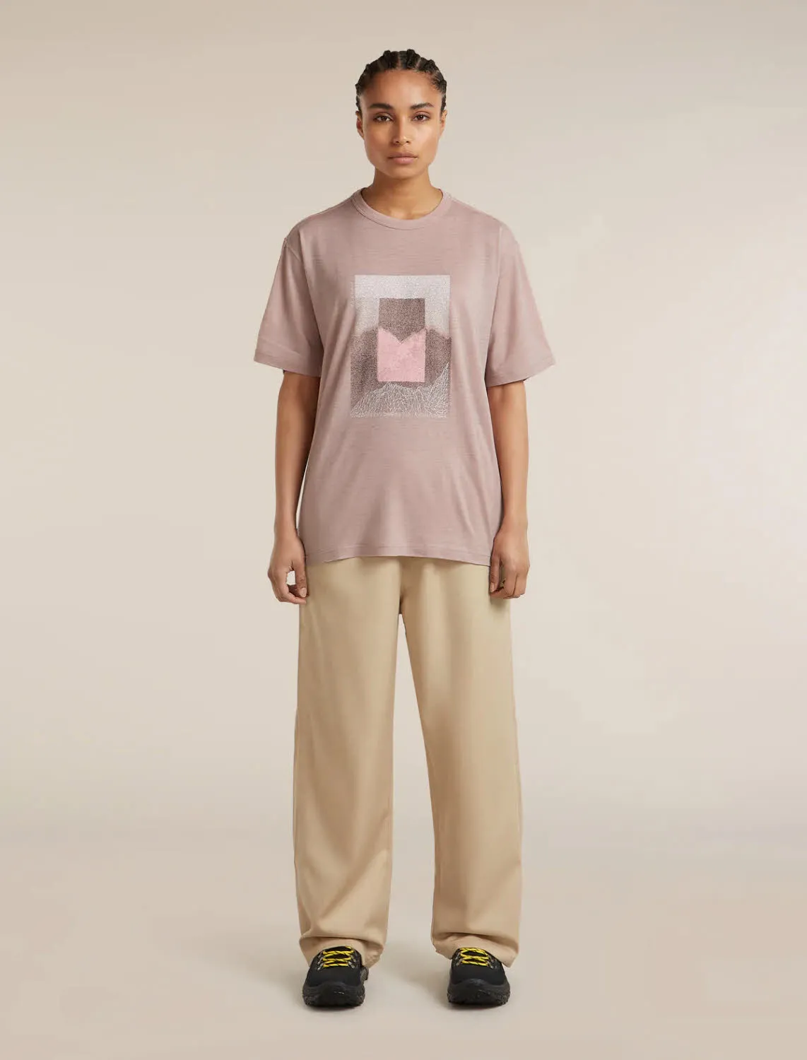 Icebreaker 150 Tech Lite Relaxed T-Shirt Mountain Shift Damen Funktionsshirt pink quartz