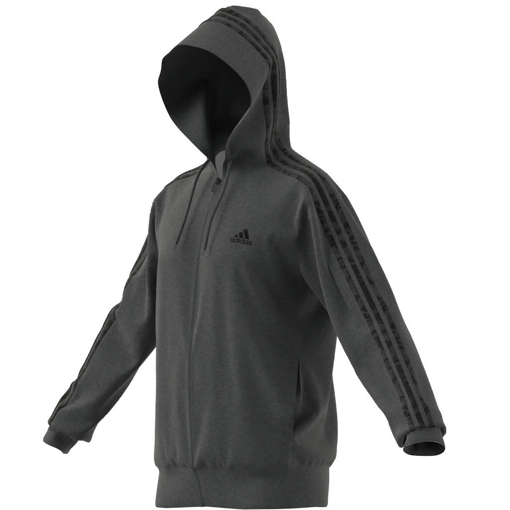 adidas M 3S FT FZ HD Herren Kapuzenjacke Trainingsweste grau NEU