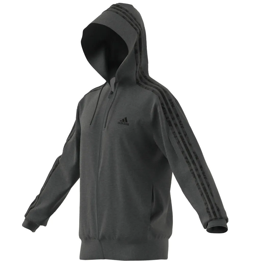 adidas M 3S FT FZ HD Herren Kapuzenjacke Trainingsweste grau NEU