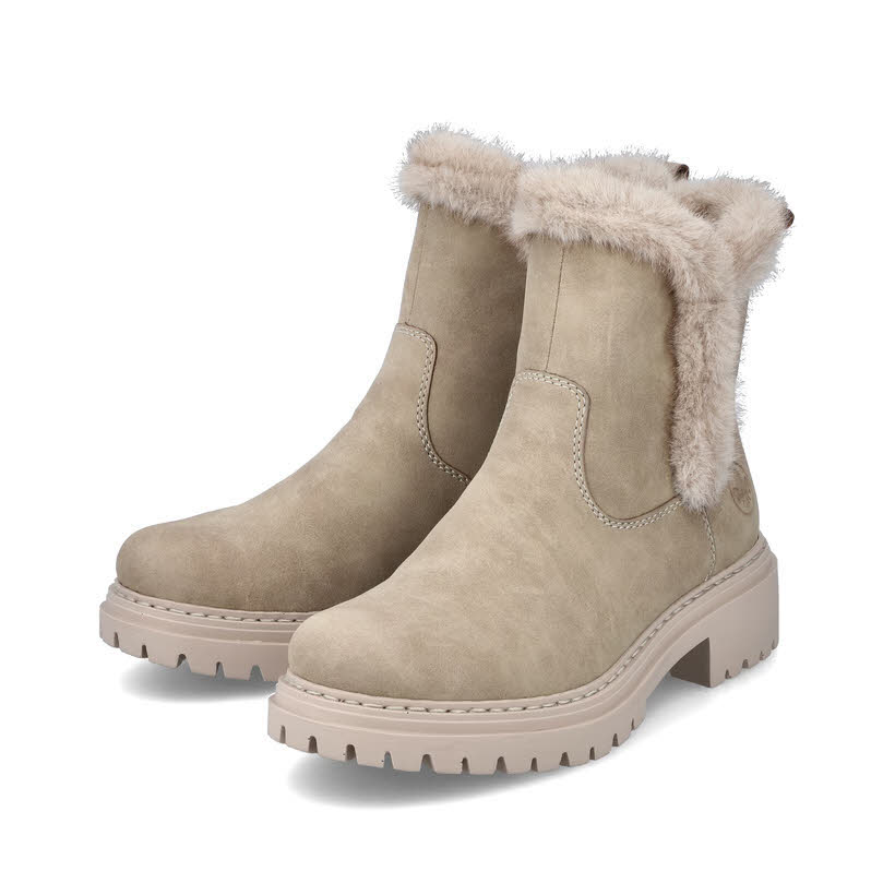 Rieker Damen Stiefeletten Kurzstiefel gefüttert beige