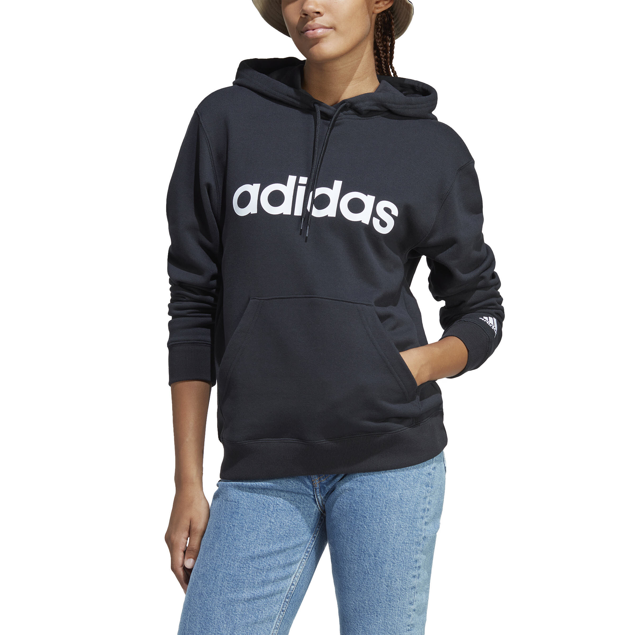 adidas Essentials Linear Hoodie Sweatshirt Kapuzenpullover Damen schwarz