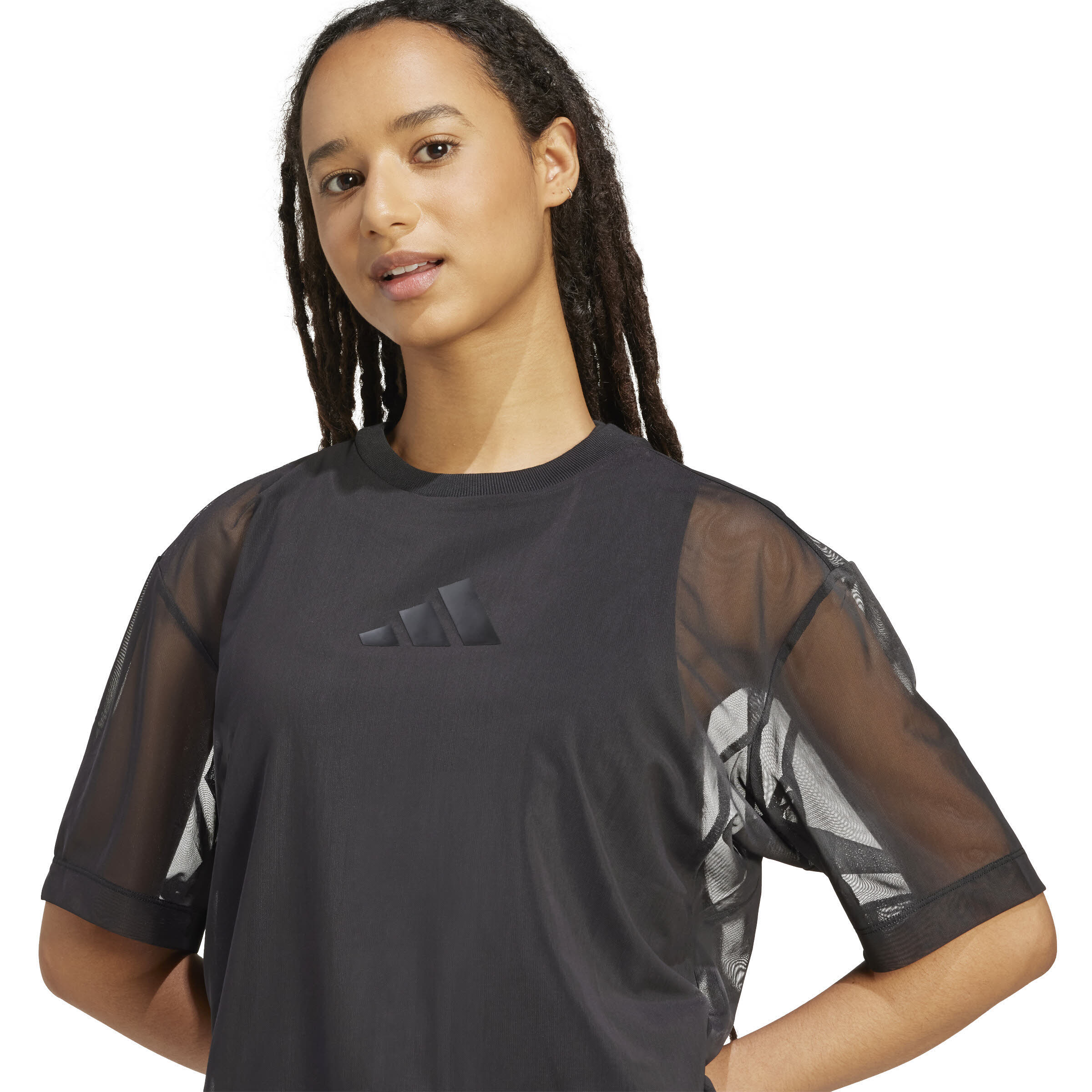 adidas Soft Lux Mesh T-Shirt Damen Freizeitshirt schwarz