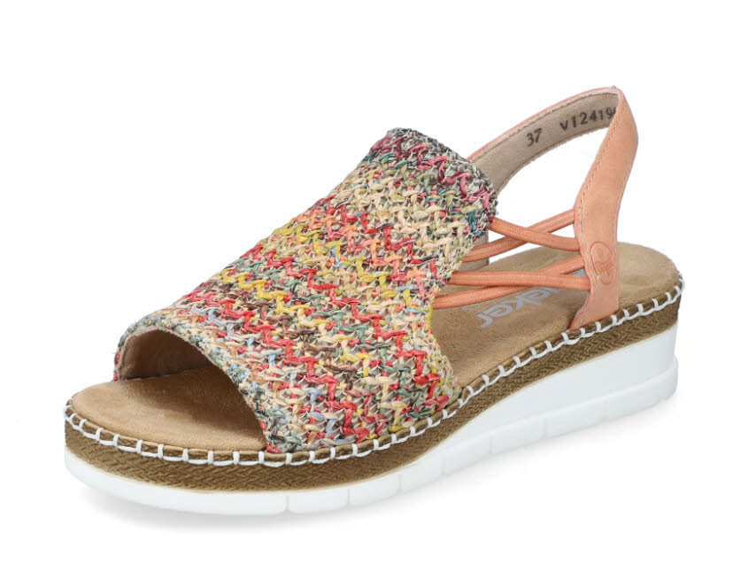Rieker Damen Sandalen Keilsandaletten Modeschuhe Sommerschuhe bunt orange