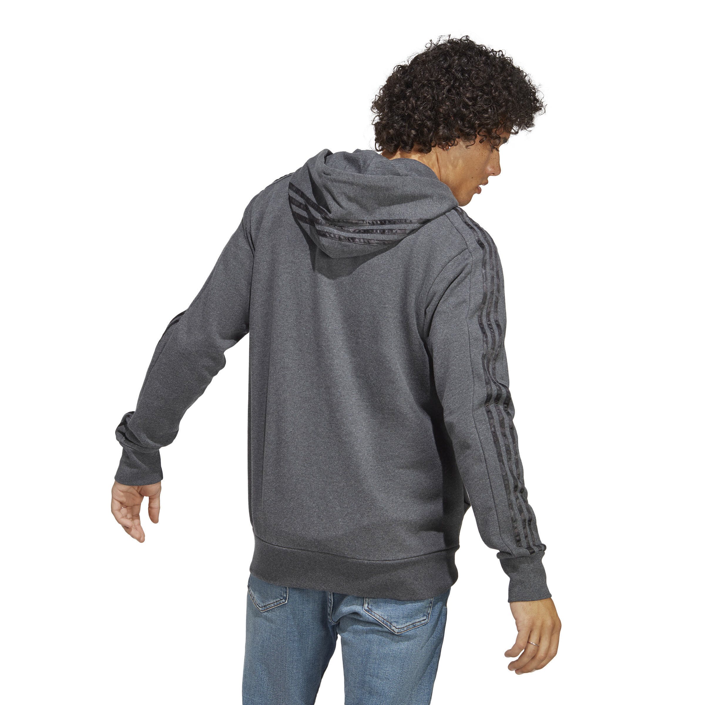 adidas M 3S FT FZ HD Herren Kapuzenjacke Trainingsweste grau NEU