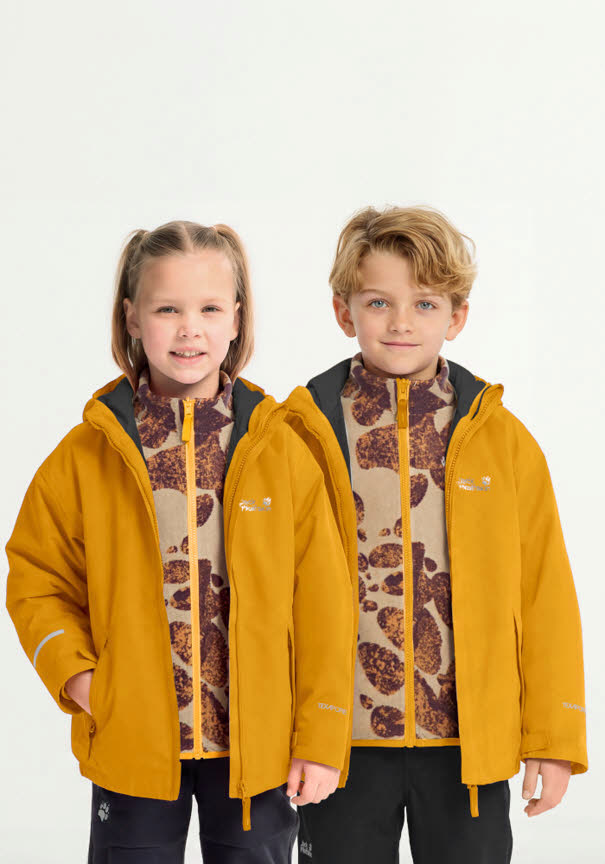 Jack Wolfskin ICELAND 3IN1 PRINT JKT K Kombijacken Allwetterjacke Kinder gelb