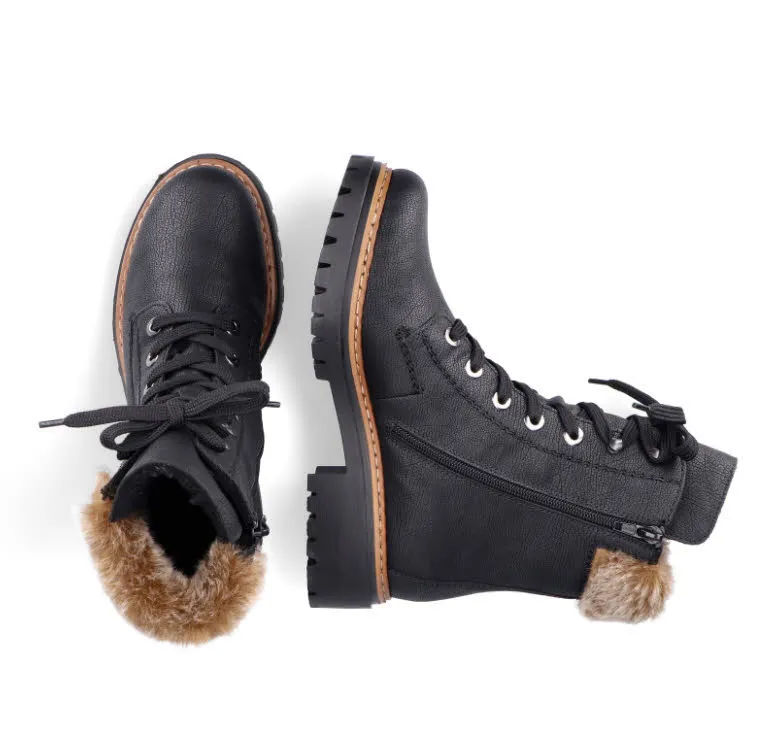 Rieker Kurillen Damen Schnürstiefel Lederstiefel schwarz