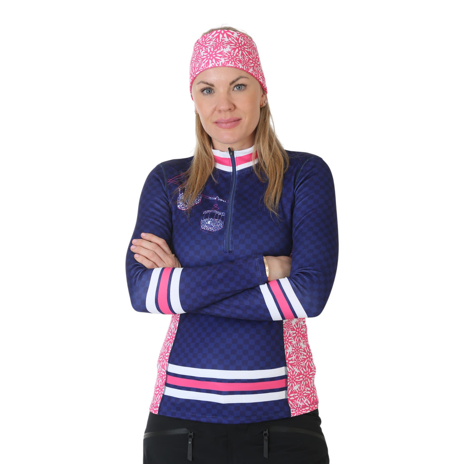 FreiSein Project SPEEDGONDULA Damen Skirolli Midlayer Funktionsshirt pink gemustert