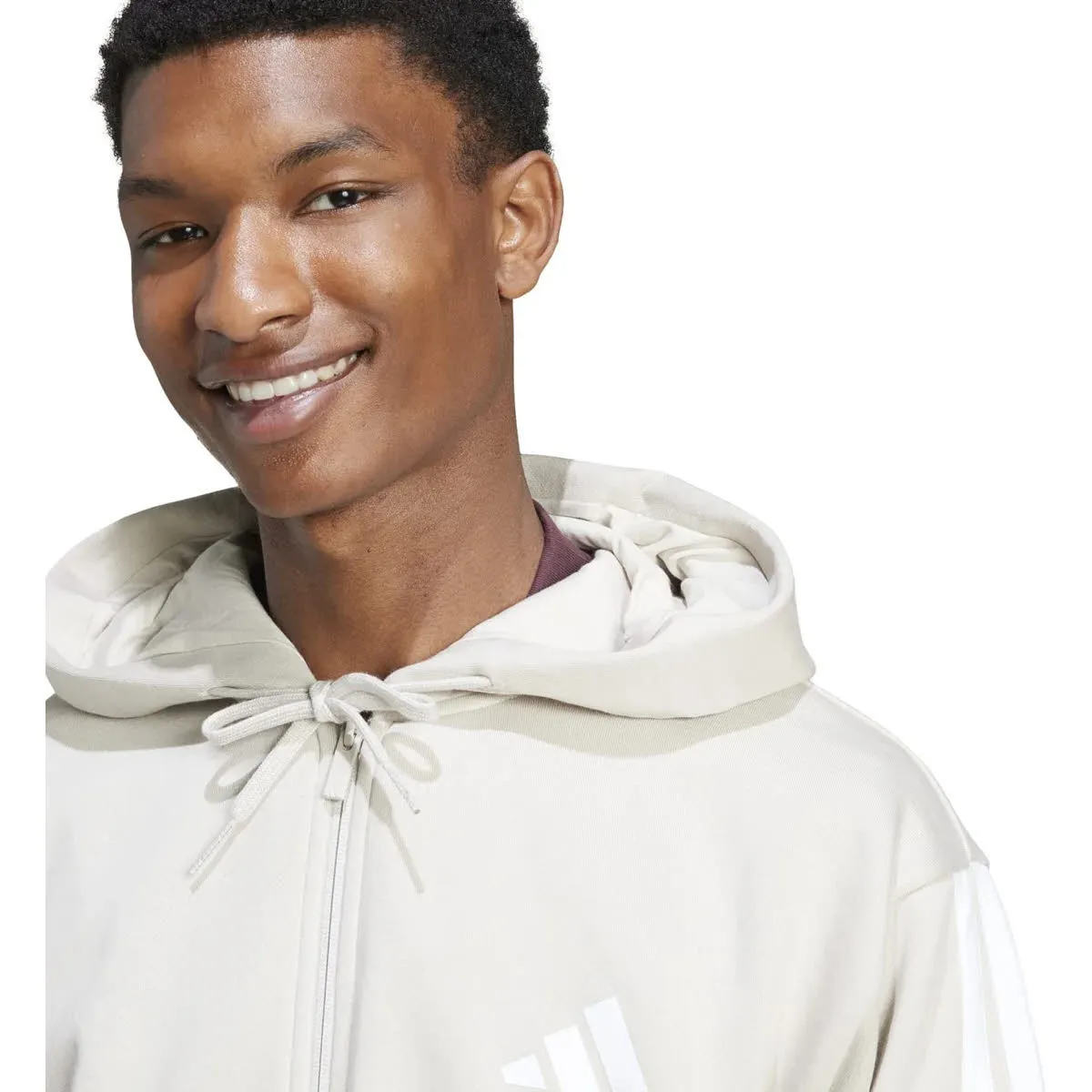 adidas M 3S FL FZ HD Herren Kapuzenjacke beige