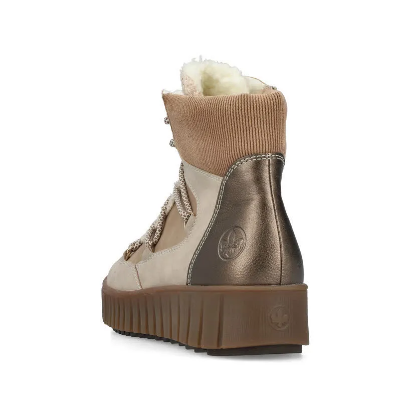 Rieker Damen Schnürstiefel Stiefelette gefüttert beige braun