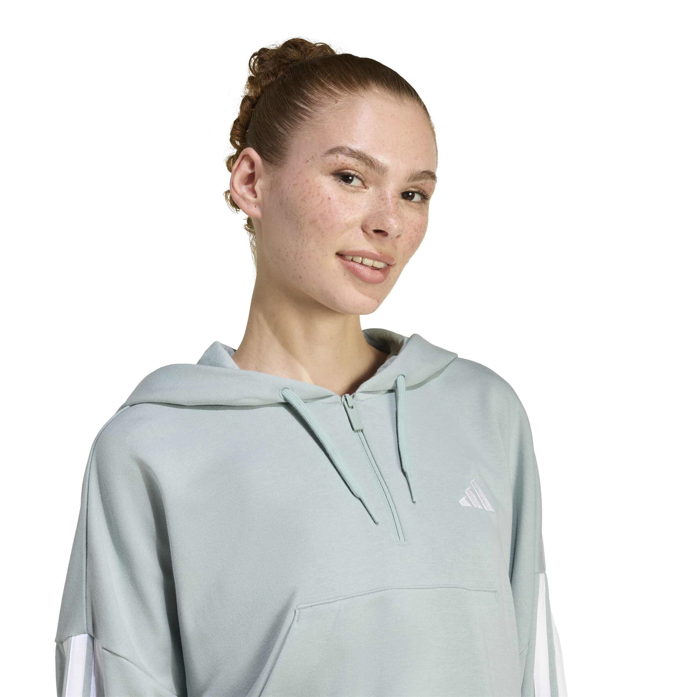adidas Essentials 3-Stripes French Terry Quarter-Zip Hoodie Damen grün