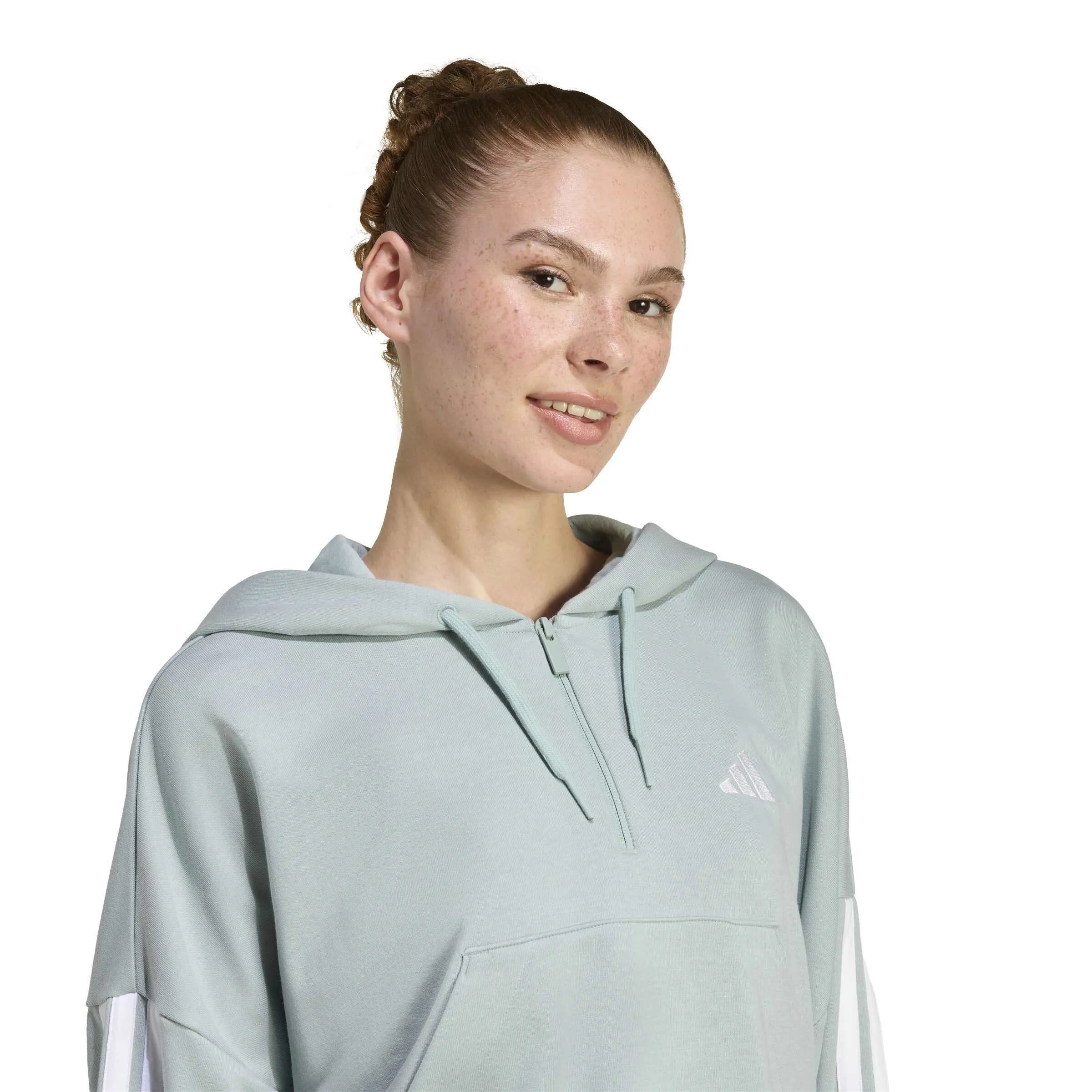 adidas Essentials 3-Stripes French Terry Quarter-Zip Hoodie Damen grün