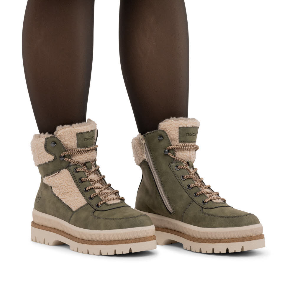 Rieker Damen Stiefelette Schnürstiefel Kurzstiefel gefüttert liane/beige