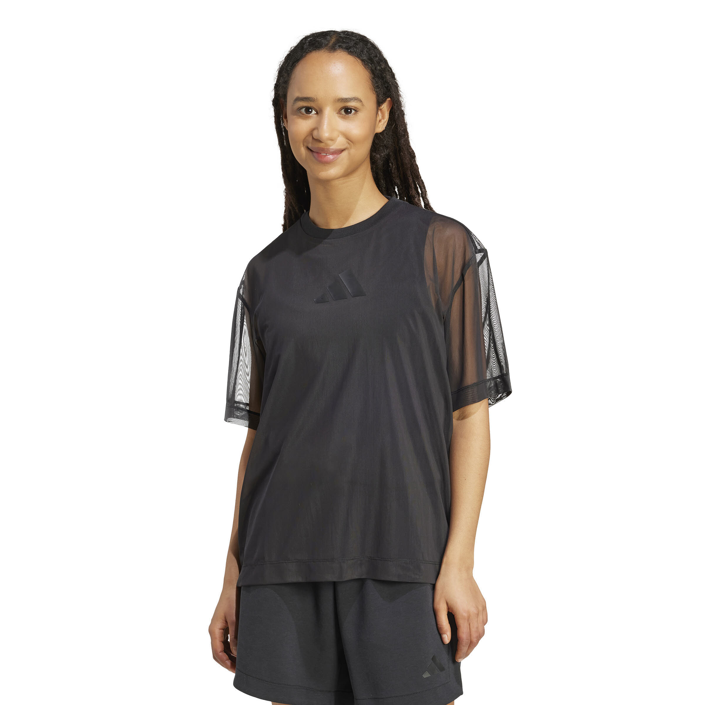 adidas Soft Lux Mesh T-Shirt Damen Freizeitshirt schwarz