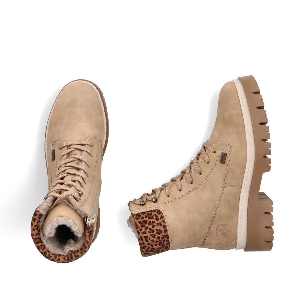 Rieker Schnürstiefel Damen Kurzstiefel Freizeitstiefel gefüttert beige