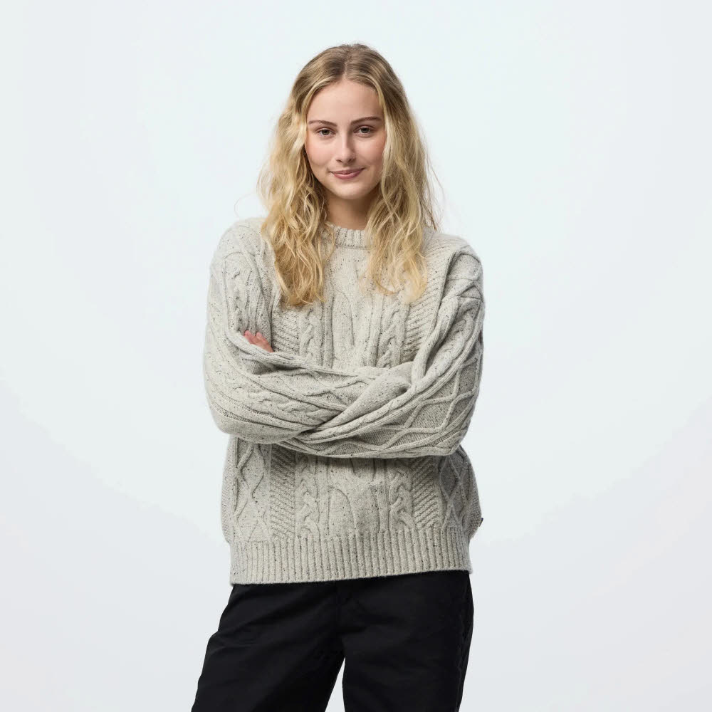 Fjällräven Övik Cable Knit Damen Strickpullover Wollsweater beige