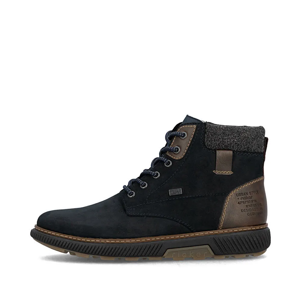 Rieker Herren Schnürstiefel Freizeitstiefel Stiefelette gefüttert dunkelblau